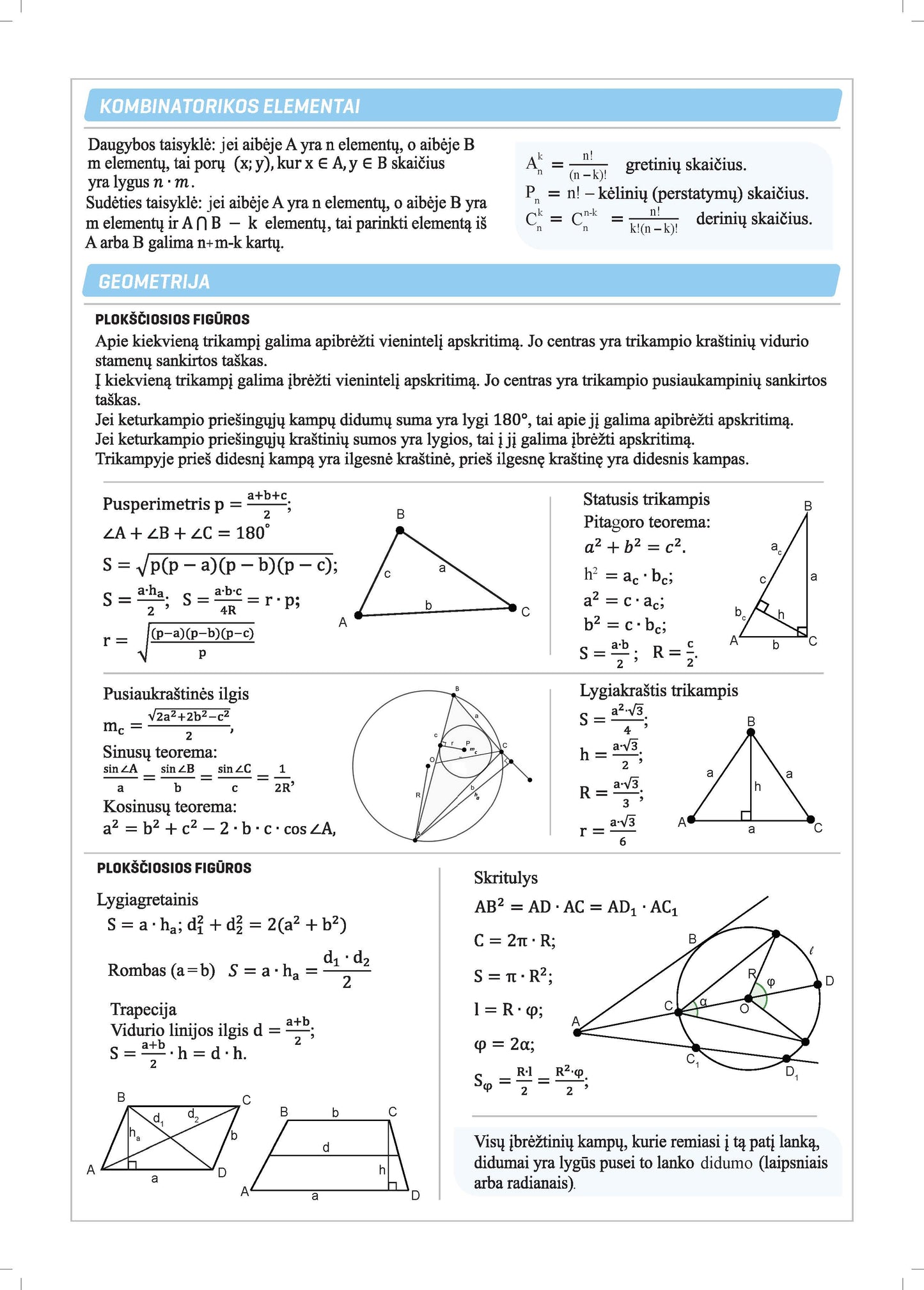 Formulių sąsiuvinis,matematika, 50 lapų, lang., A4, spiralė (11-12 klasėms)