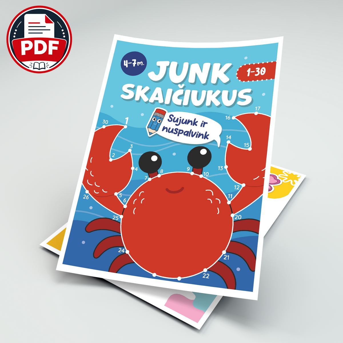 Junk skaičiukus nuo 1 iki 30 – skaitmeninė užduočių knygelė (PDF)