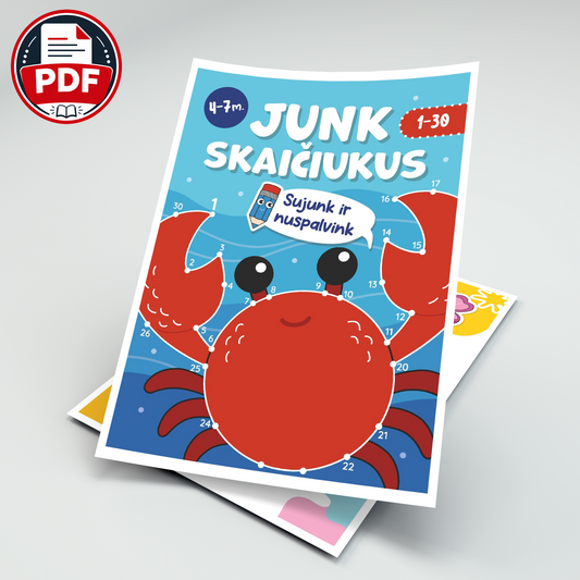 Junk skaičiukus nuo 1 iki 30 – skaitmeninė užduočių knygelė (PDF)
