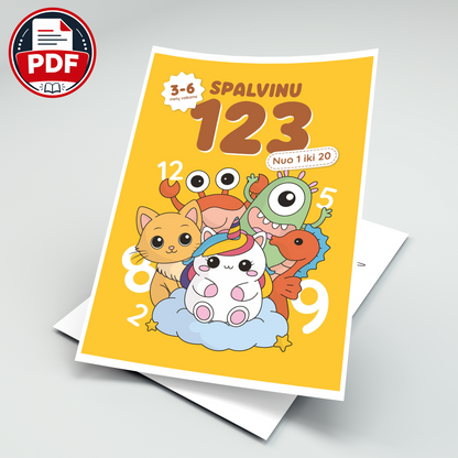Spalvinu 123 – skaitmeninė spalvinimo knygelė (PDF)