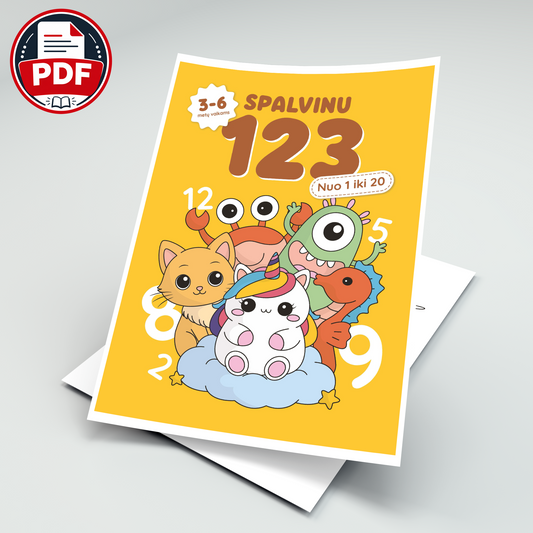 Spalvinu 123 – skaitmeninė spalvinimo knygelė (PDF)