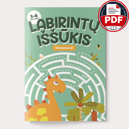 Labirintų iššūkis. Dinozaurai – skaitmeninė užduočių knygelė (PDF)