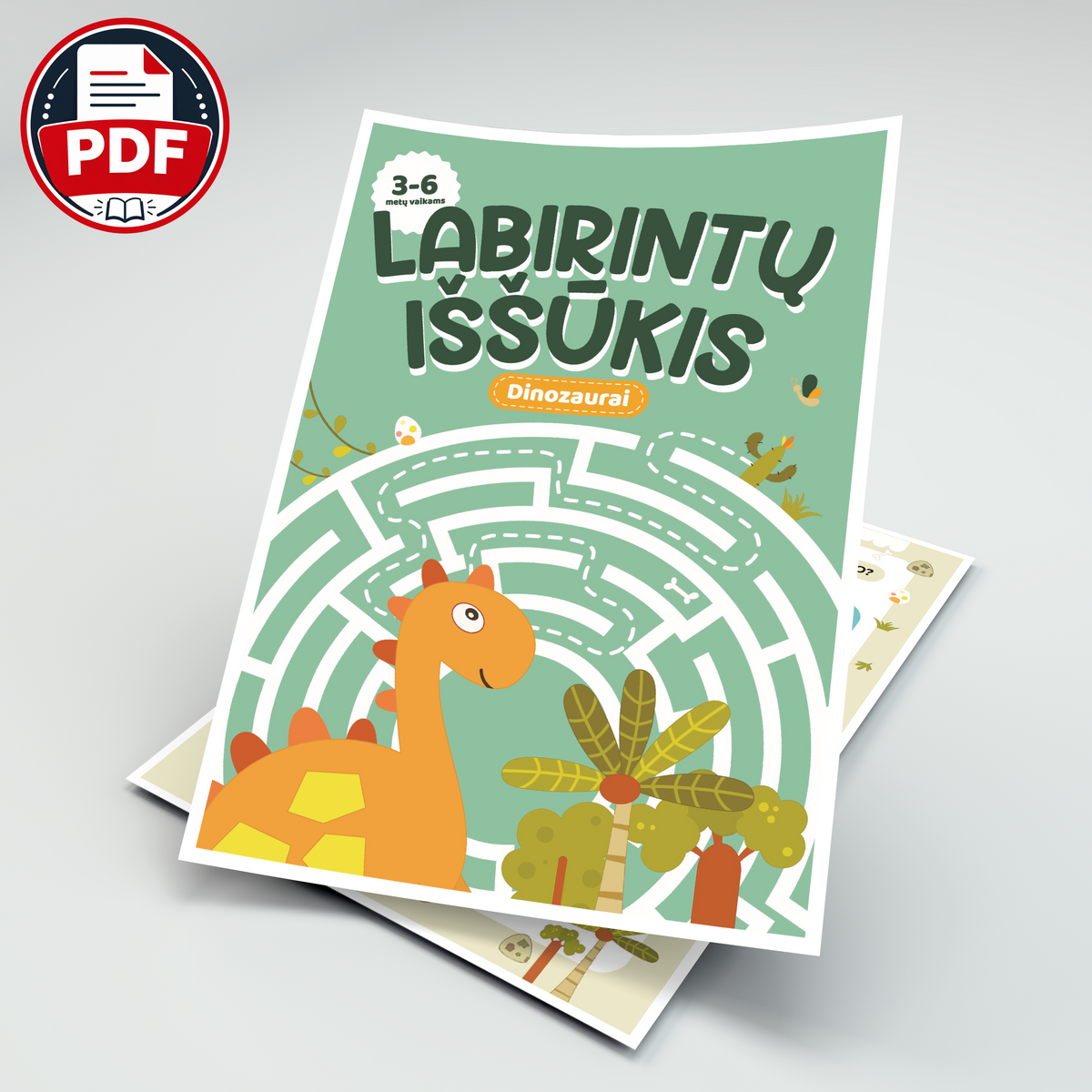 Labirintų iššūkis. Dinozaurai – skaitmeninė užduočių knygelė (PDF)