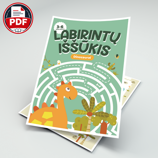Labirintų iššūkis. Dinozaurai – skaitmeninė užduočių knygelė (PDF)
