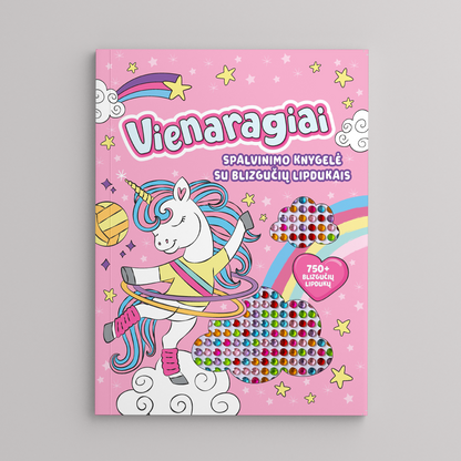 Spalvinimo knygele su blizgučių lipdukais. Vienaragiai