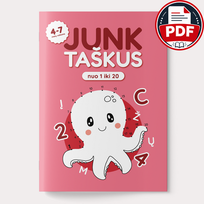 Junk taškus nuo 1 iki 20 – skaitmeninė užduočių knygelė (PDF)
