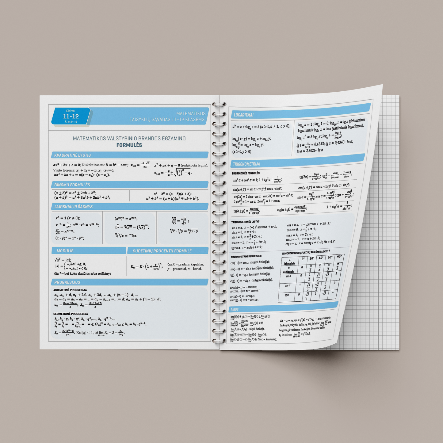 Тетрадь с формулами, математика, 50 листов, клетка, формат A4, на спирали (для 11–12 классов)