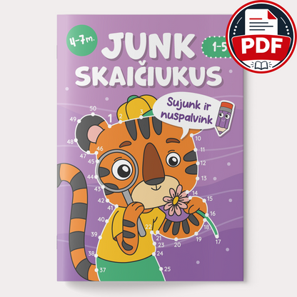 Junk skaičiukus nuo 1 iki 50 – skaitmeninė užduočių knygelė (PDF)