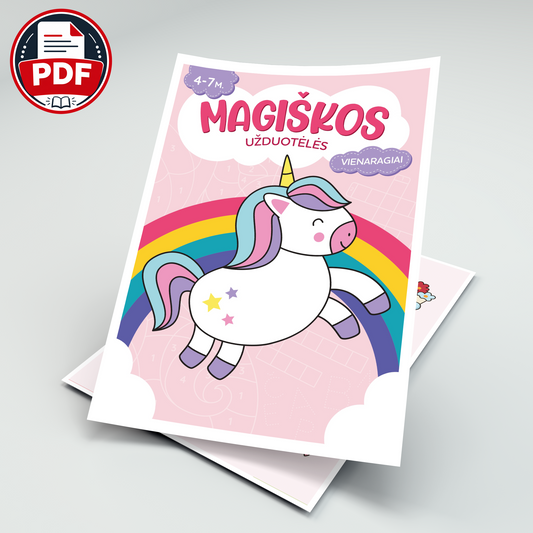 Magiškos užduotėlės. Vienaragiai – skaitmeninė užduočių knygelė (PDF)