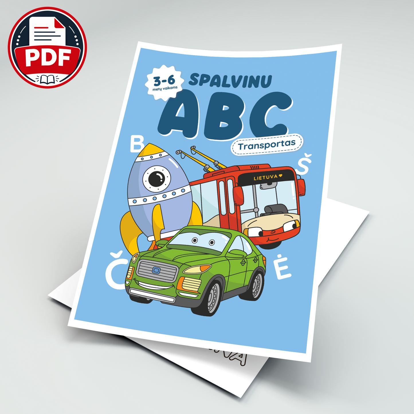 Spalvinu transportą – skaitmeninė spalvinimo knygelė (PDF)