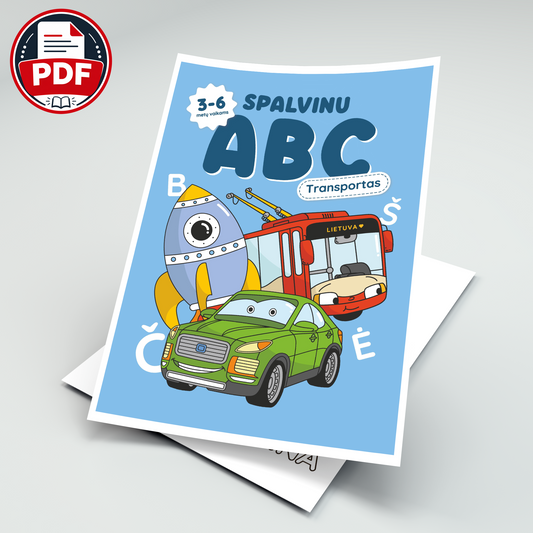 Spalvinu transportą – skaitmeninė spalvinimo knygelė (PDF)