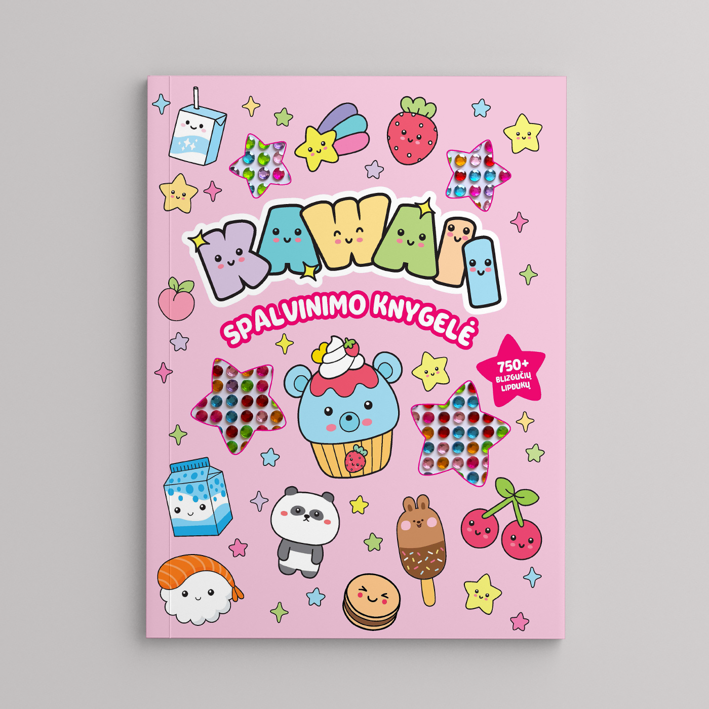 Spalvinimo knygele su blizgučių lipdukais. Kawaii