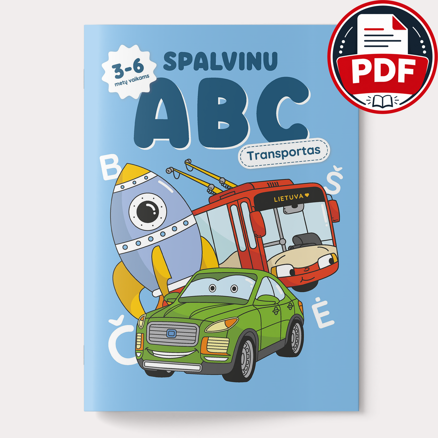 Spalvinu transportą – skaitmeninė spalvinimo knygelė (PDF)