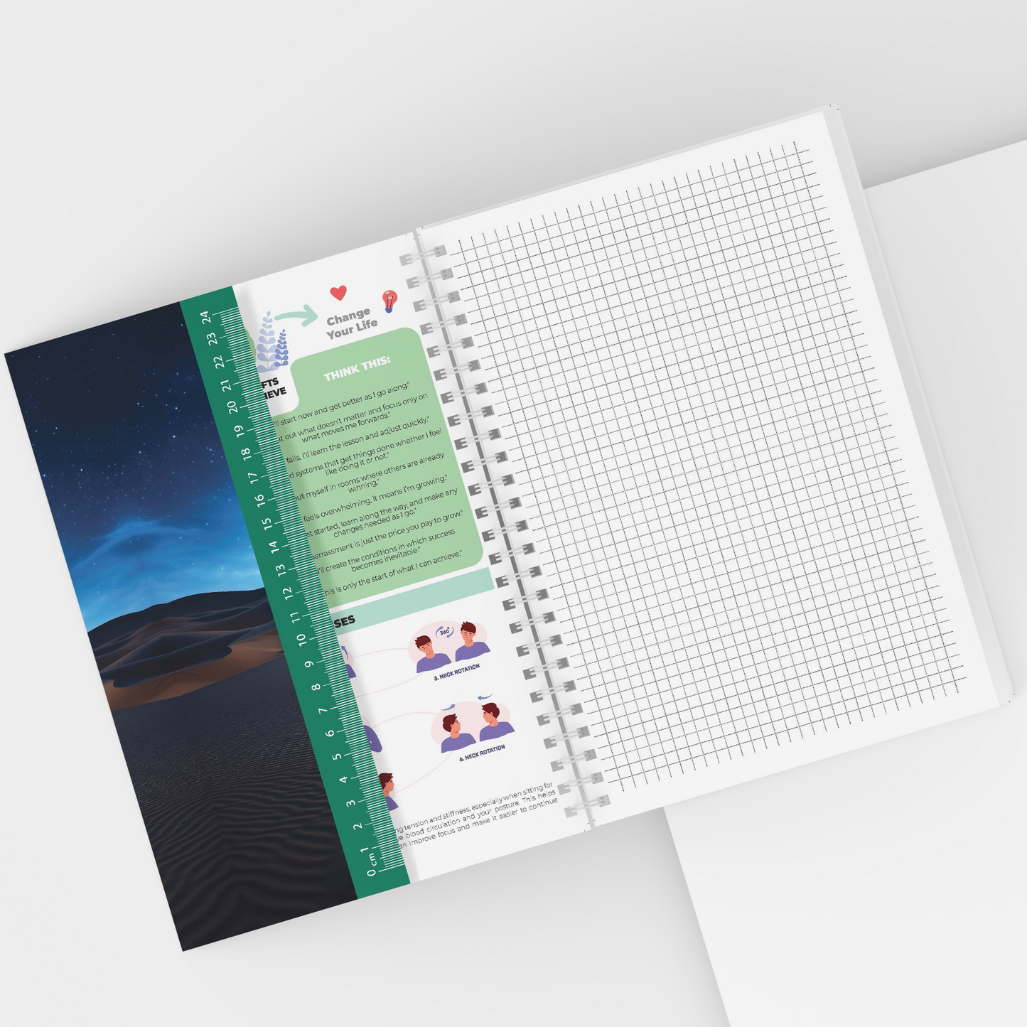 Productivity notebook, 100 sheets, squares, with spiral